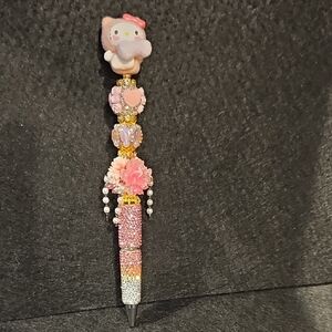Kitty Inspired Pink Rhinestone Pen | Kawaii Beaded Charm Pen | Gift Idea